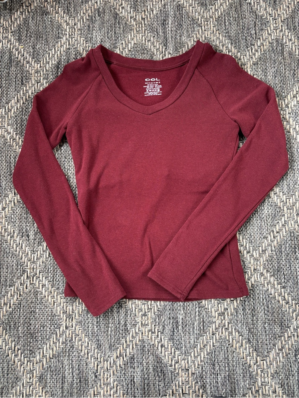 OGL Move Long-Sleeve Burgundy V-Neck Support Top with Built-In Bra Small